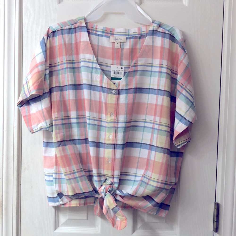 Style& Co madras plaid top